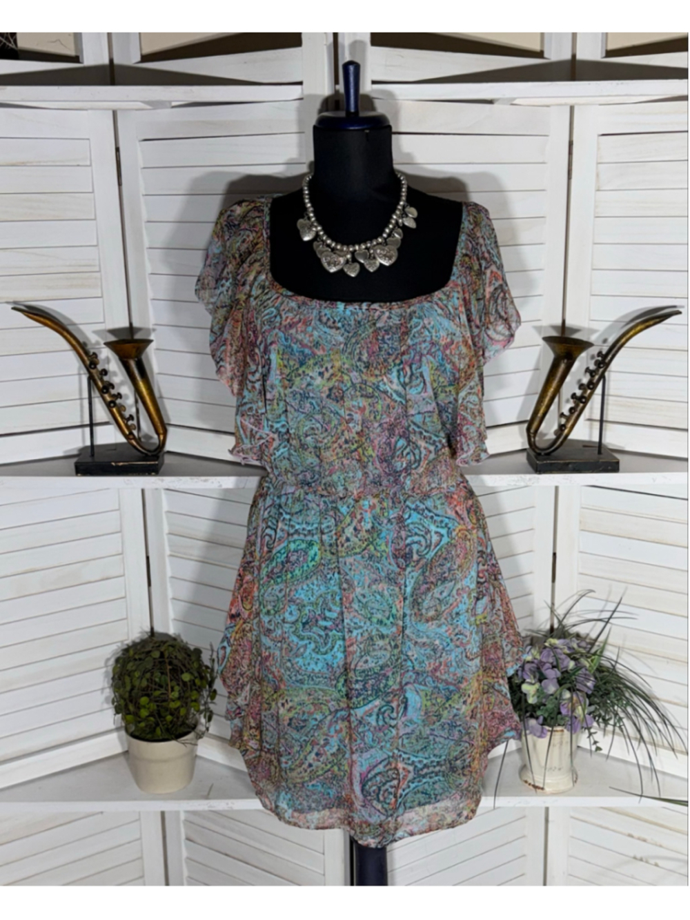 Vintage 90s Y2K chiffon babydoll mini dress paisley flutter boho whimsical fairy